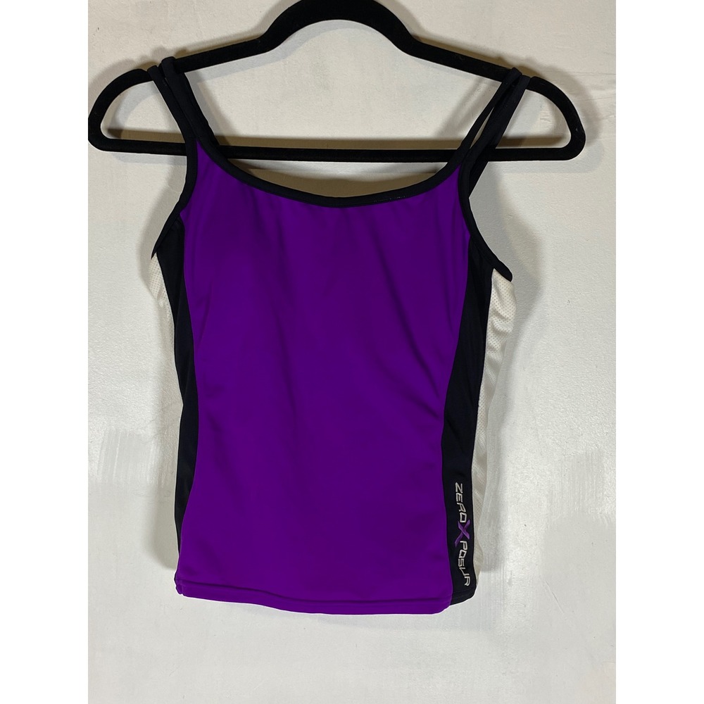 ZeroXposur Purple Shelf Bra Tankini Swim Top Only Size 10 Double Strap UPF Beach